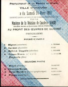 Musique de la Division de Cavalerie Serbe ... : Protectorat de la France au Maroc, Ville d&#039;Oudjda, a du Samedi 24. Mars 1917 ...